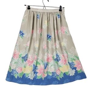 Umi Collections Anne Crimmins Silk Skirt Womens 6 Taupe Floral Midi Vintage
